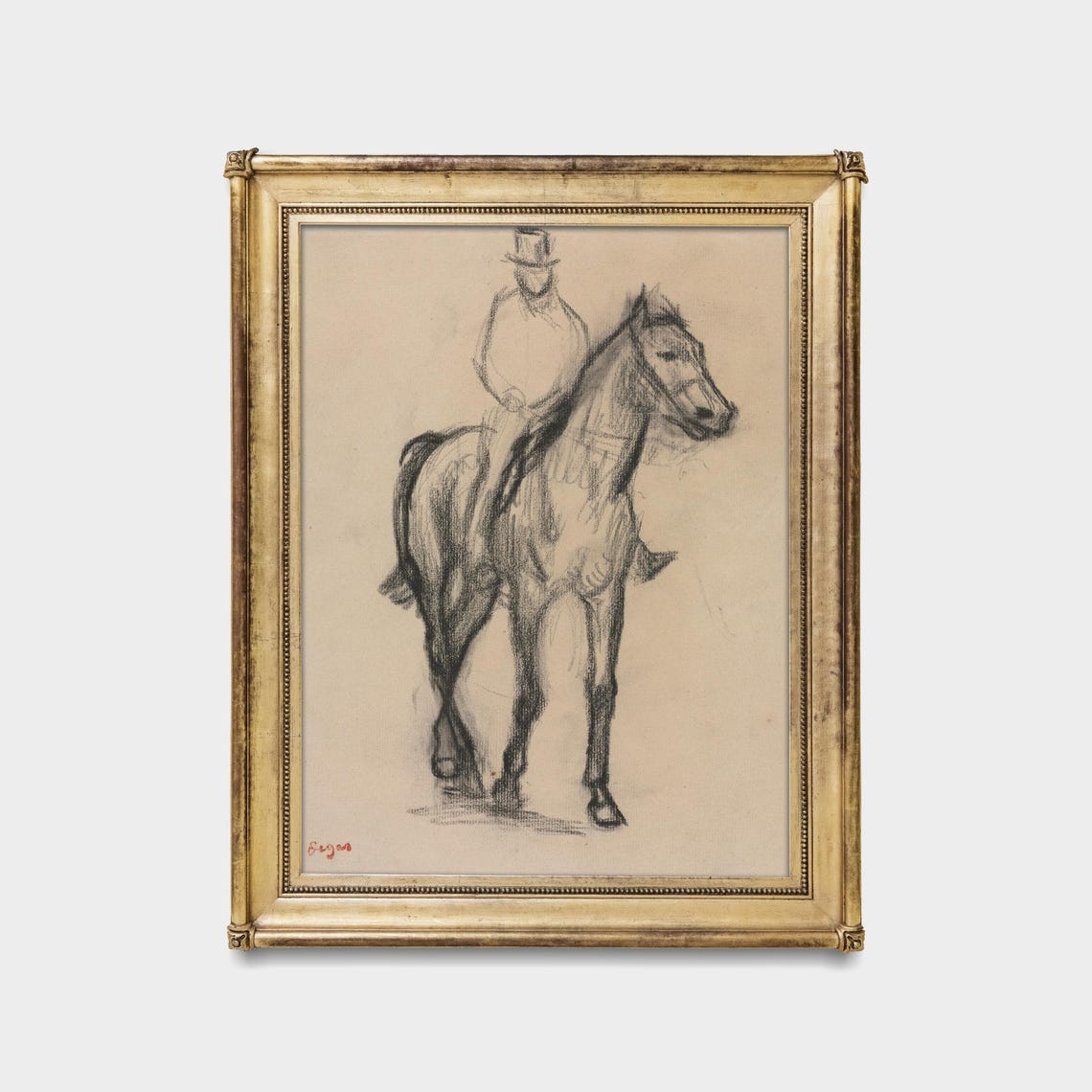Horse and Rider Charcoal Sketch Vintage Equestrian Drawing Poster - Image 5