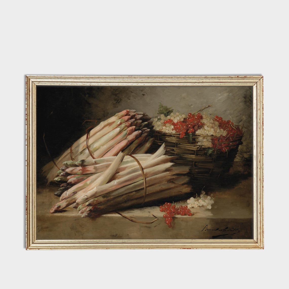 Asparagus Bundle with Red Currants Basket Vintage Still Life Poster - Image 3