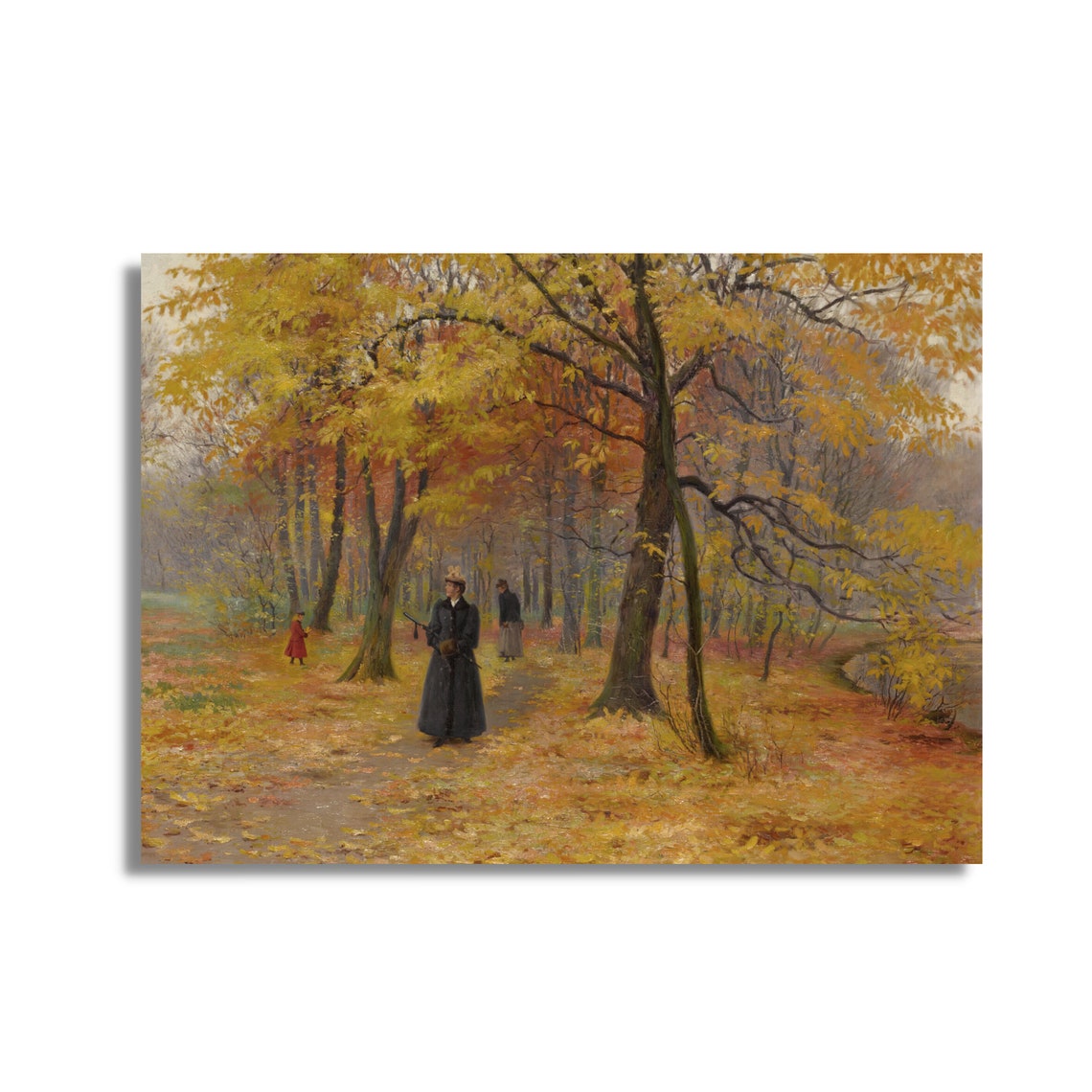 Autumn Park Stroll with Elegant Figures Vintage Landscape Poster - Image 2