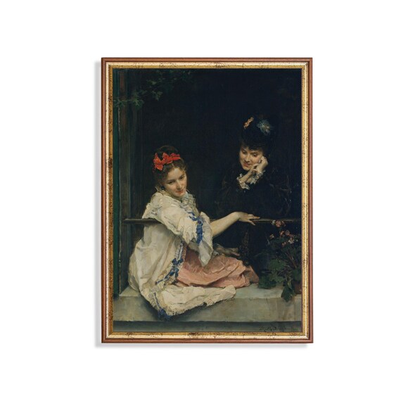 Two Women at a Window 19th Century Romantic Portrait Art Poster