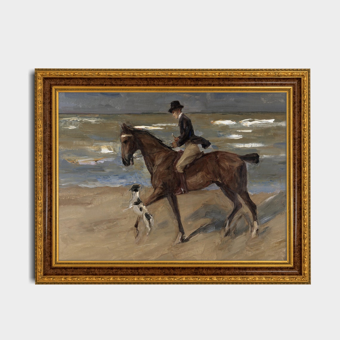 Horse Rider Galloping on the Beach with Dog Vintage Equestrian Poster - Image 2