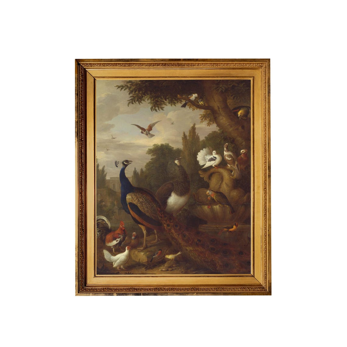 Peacock, Parrots and Doves in a Baroque Aviary Garden Scene Poster - Image 5