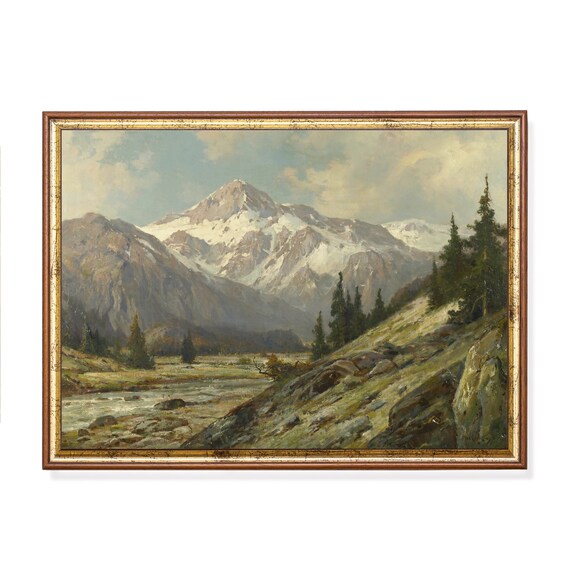 Vintage Rocky Mountains Landscape Art Print