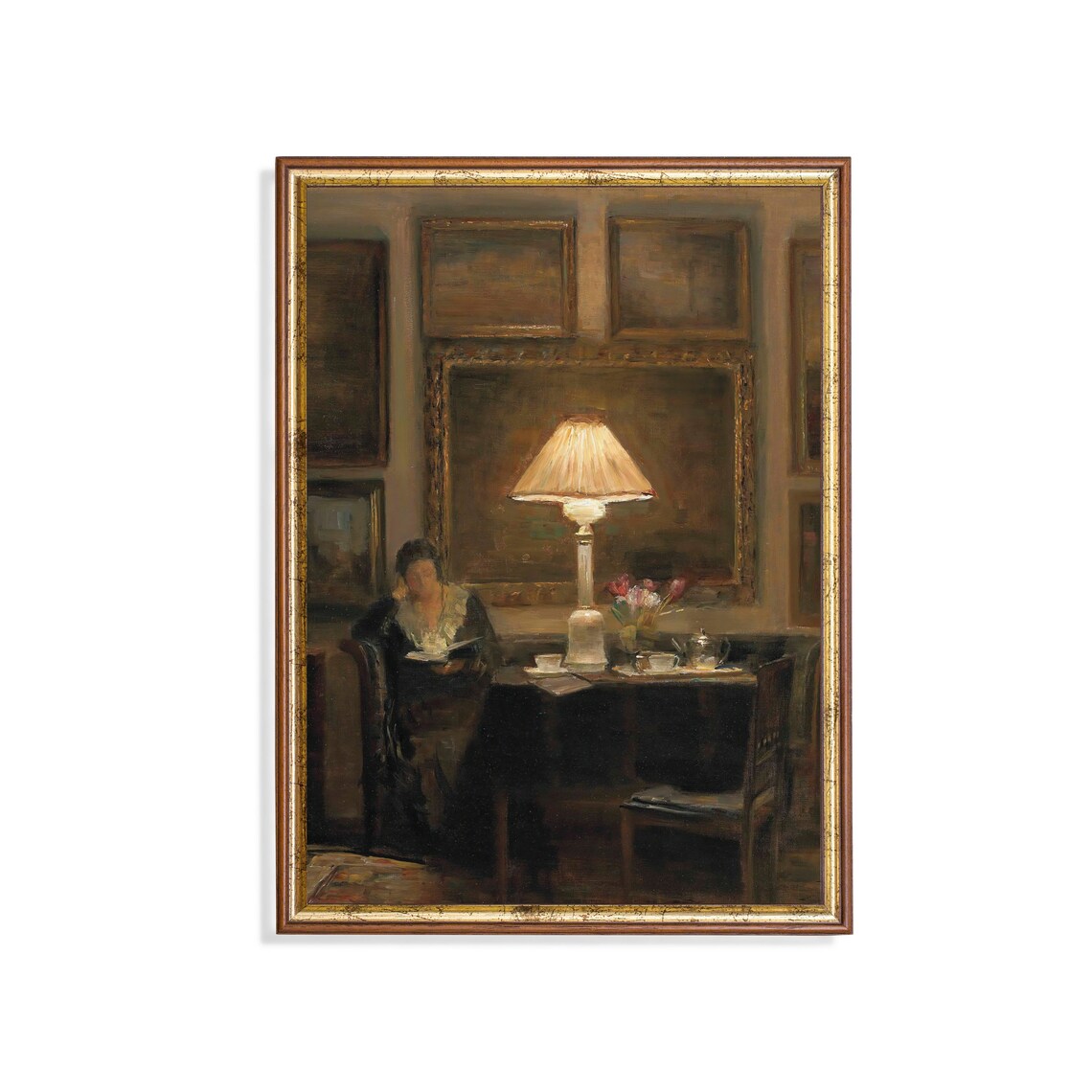 Vintage Woman Reading Book Portrait, Rustic Art Print
