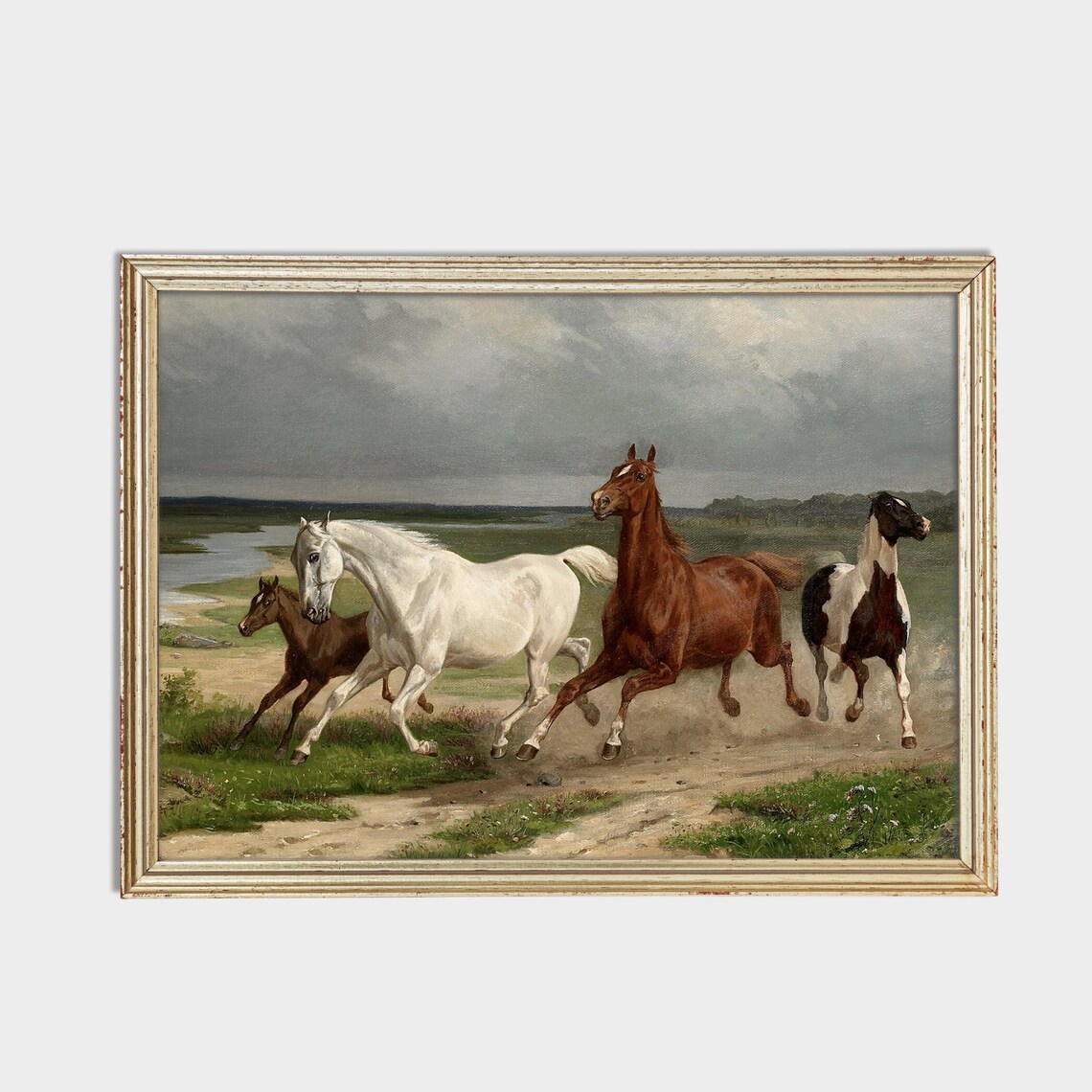 Vintage Horse Painting, Antique Equestrian Oil Print - Image 2