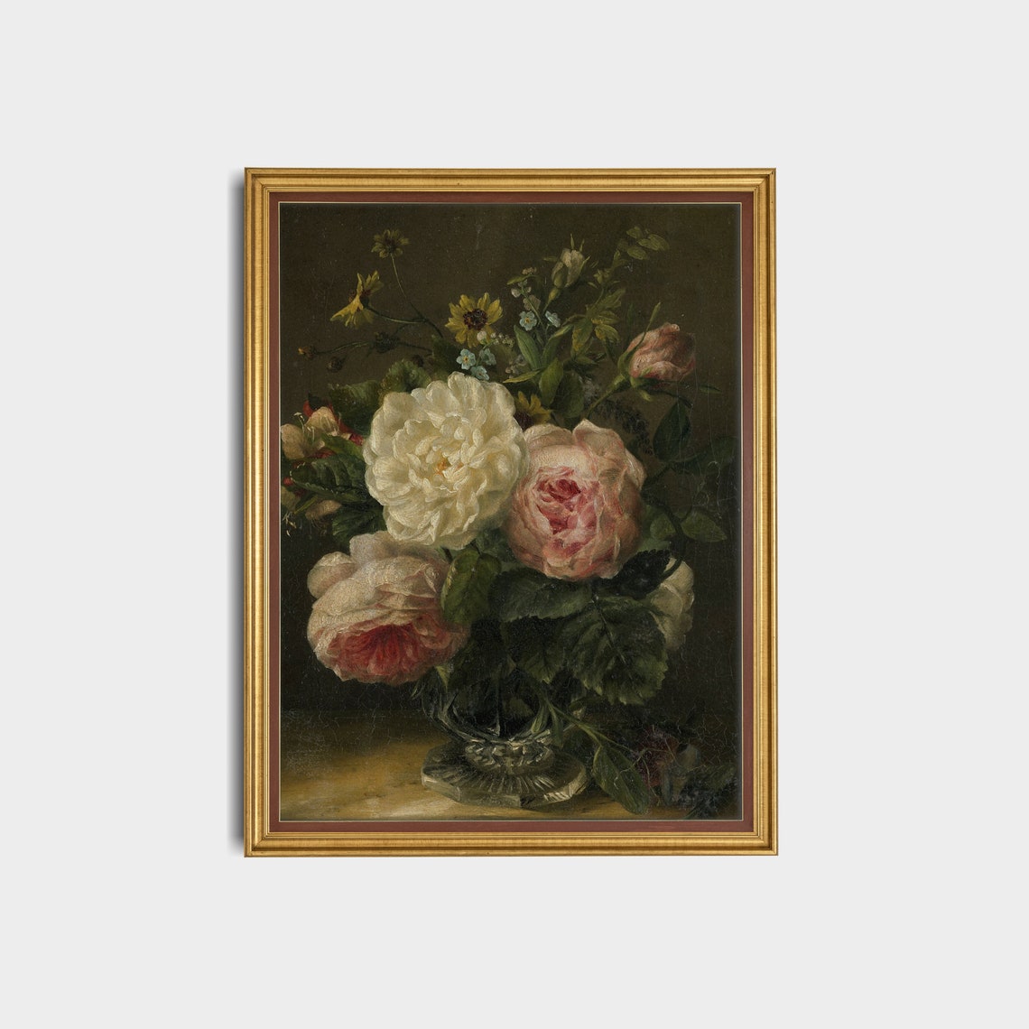 Blush Pink And White Roses Antique Floral Still Life Oil Poster - Image 2