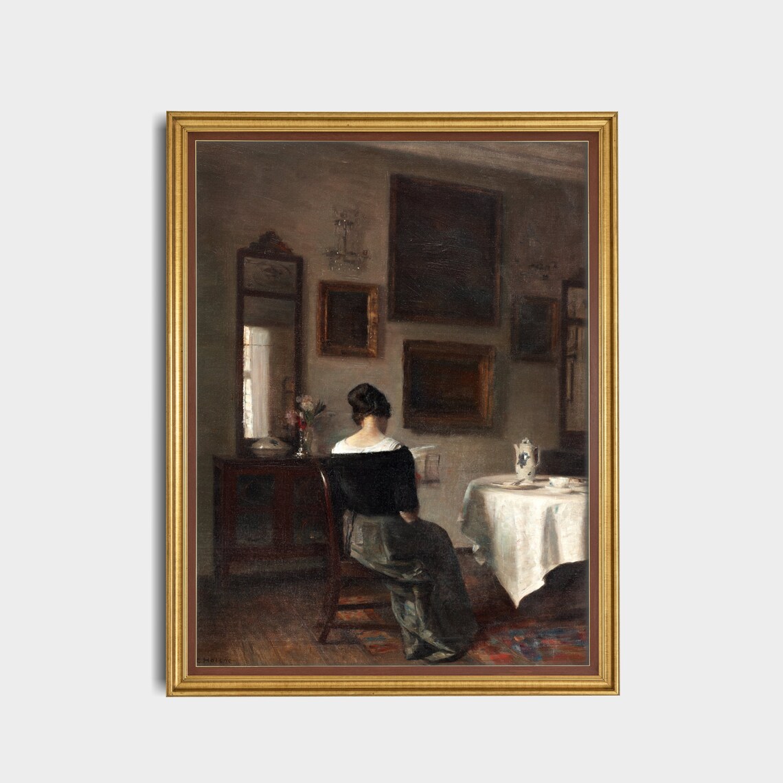 Woman Reading in a Moody 19th Century Interior Vintage Art Poster - Image 3