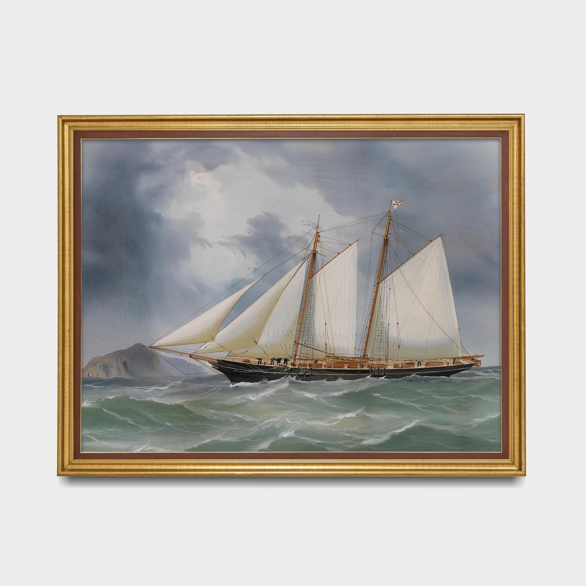 Two Masted Schooner Under Full Sail On A Stormy Sea Marine Poster - Image 5