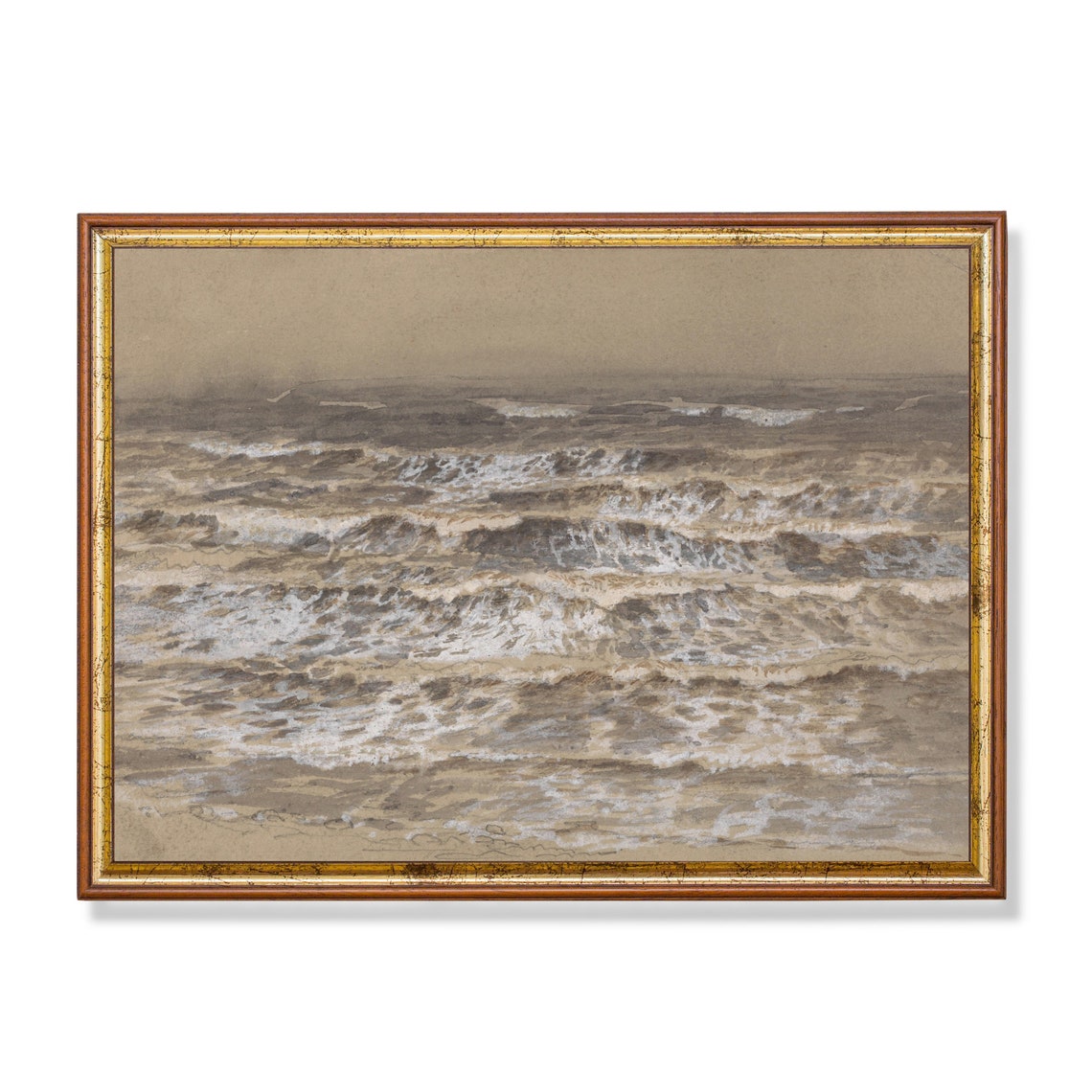 Rolling Ocean Waves in a Sepia Toned Vintage Surf Study Poster