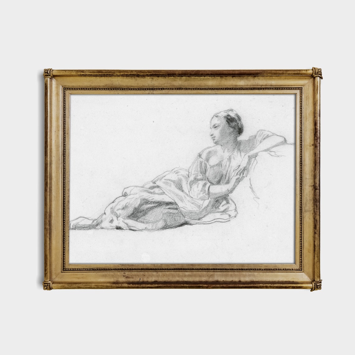 Reclining Woman Pencil Sketch Minimalist Antique Figure Drawing Poster - Image 3