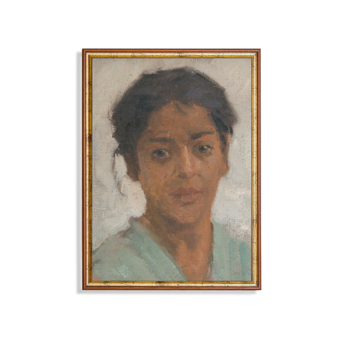 Expressive Oil Portrait Sketch of a Dark Haired Woman Poster