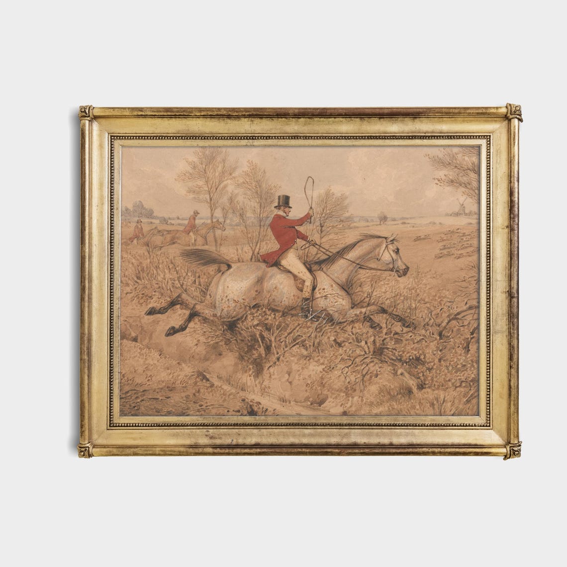 Fox Hunter in Red Coat Jumping Ditch Vintage Equestrian Poster - Image 4
