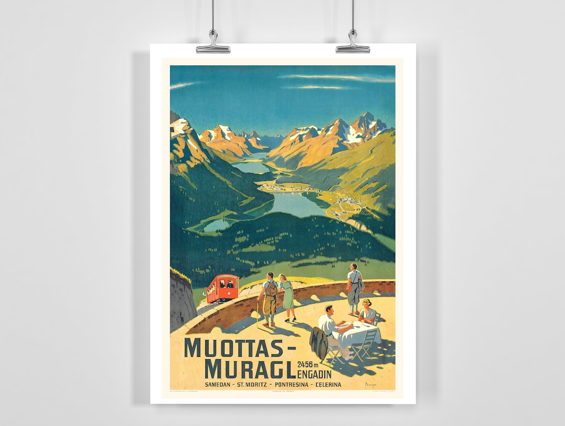 Muottas Muragl Engadin Switzerland Vintage Travel Poster
