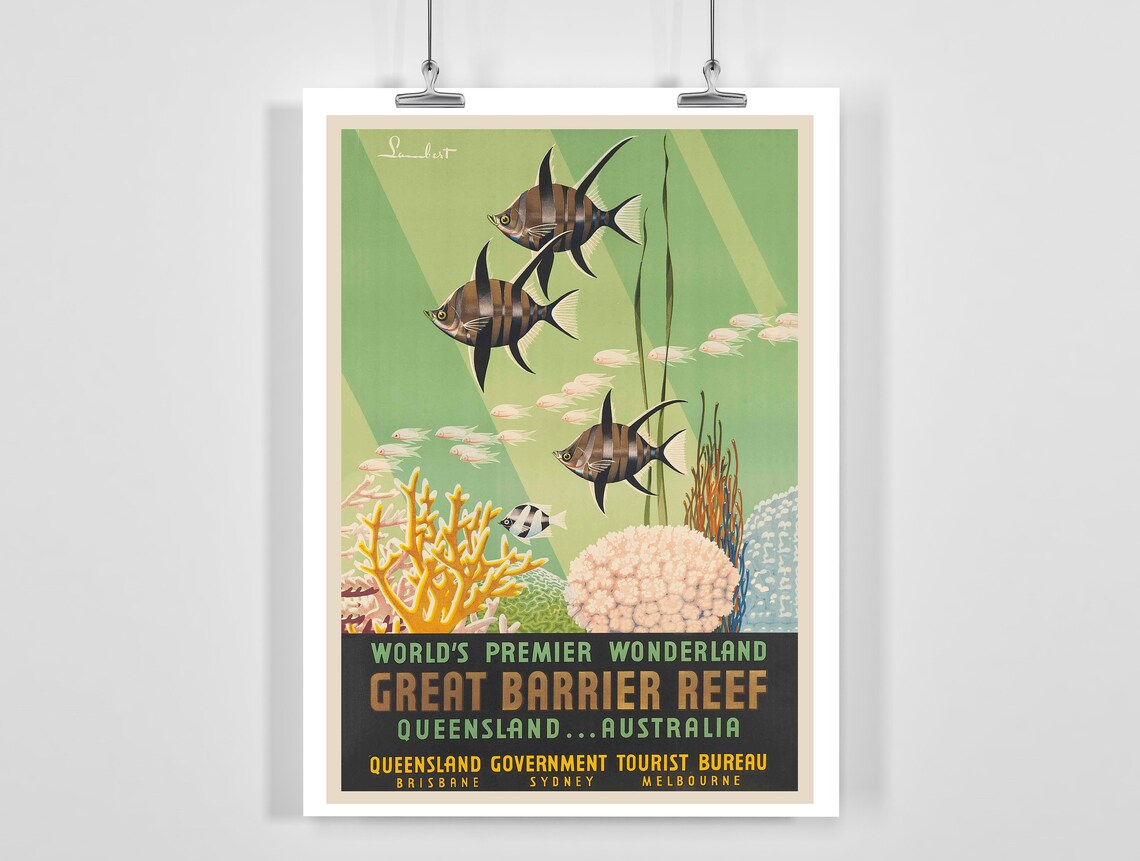 Great Barrier Reef Vintage Travel Poster, Queensland
