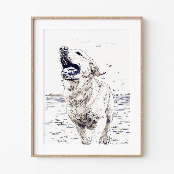 Golden Retriever Puppy Fall Dog Sketch Art Print