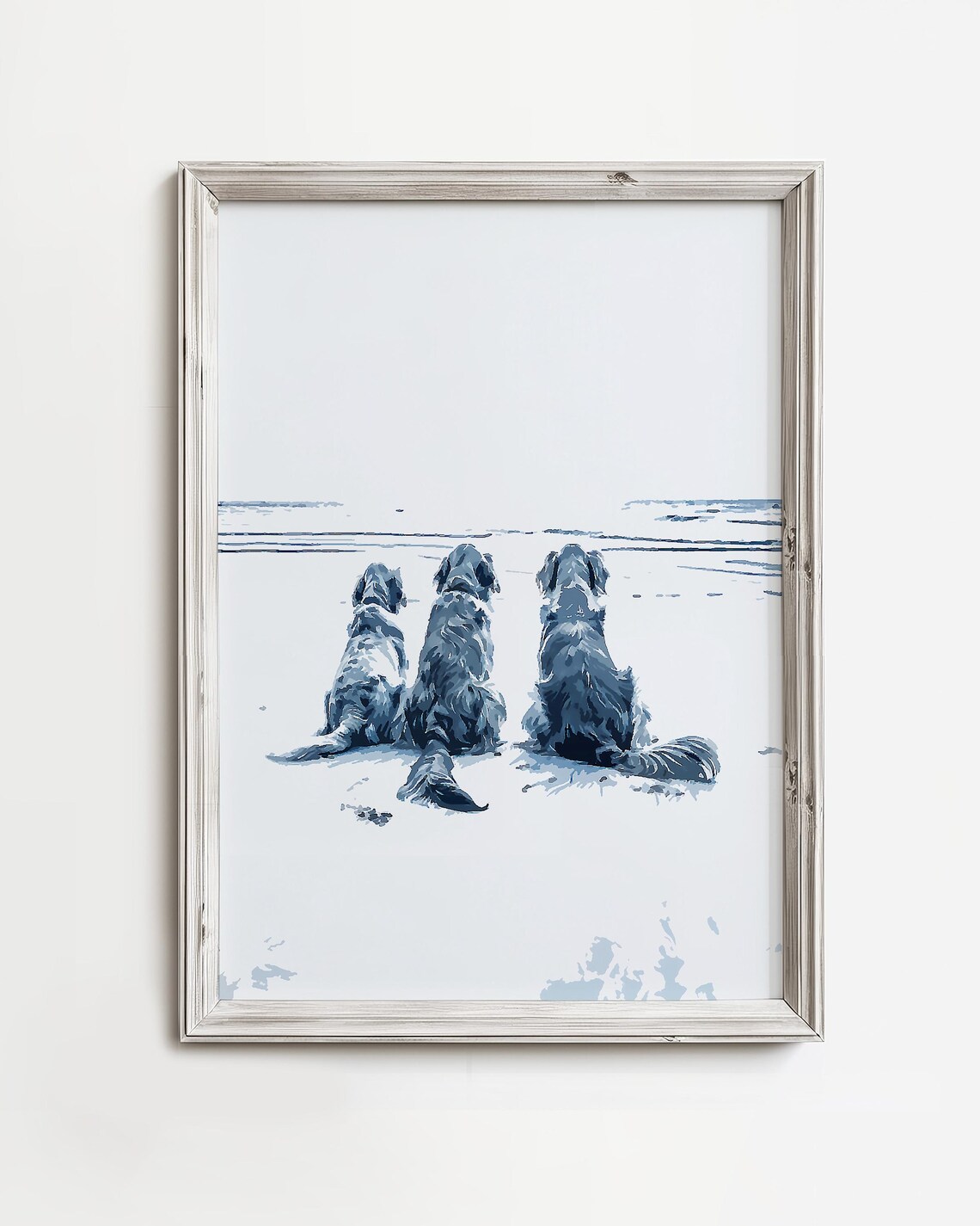 Golden Retrievers Watching Waves, Coastal Cottage Art Print
