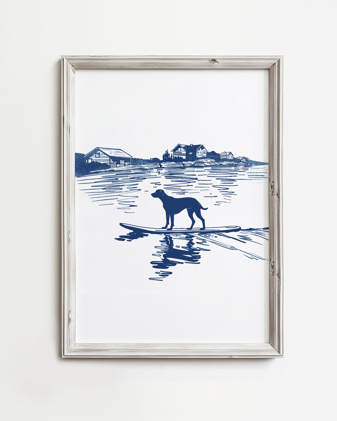Solo Dog on Paddleboard, Simplistic Summer Art Print