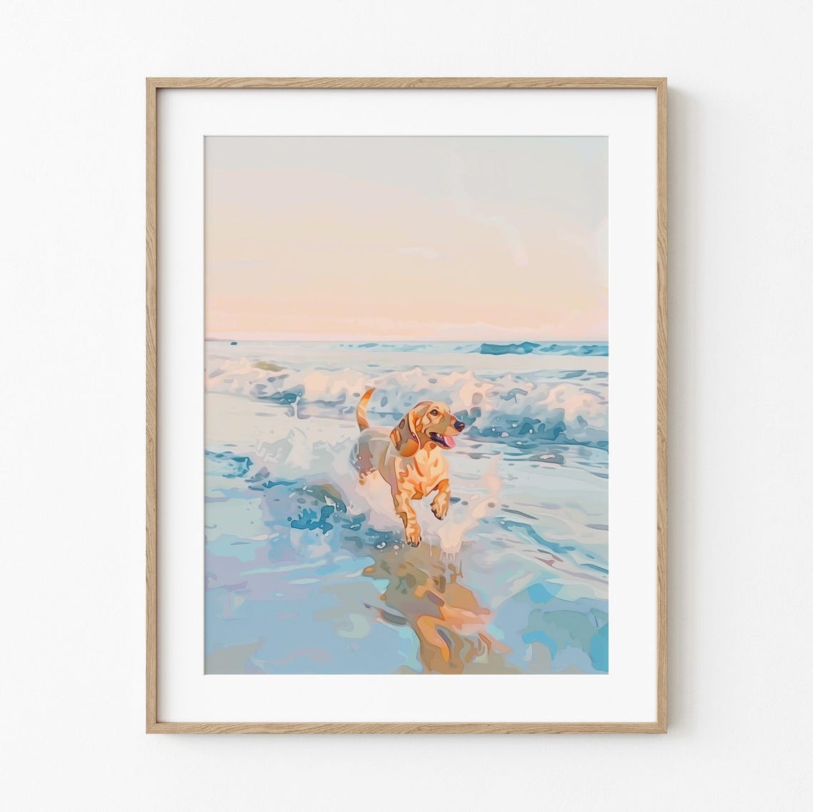 Playful Happy Dachshund Running in Ocean Surf Beach Dog Wall Art