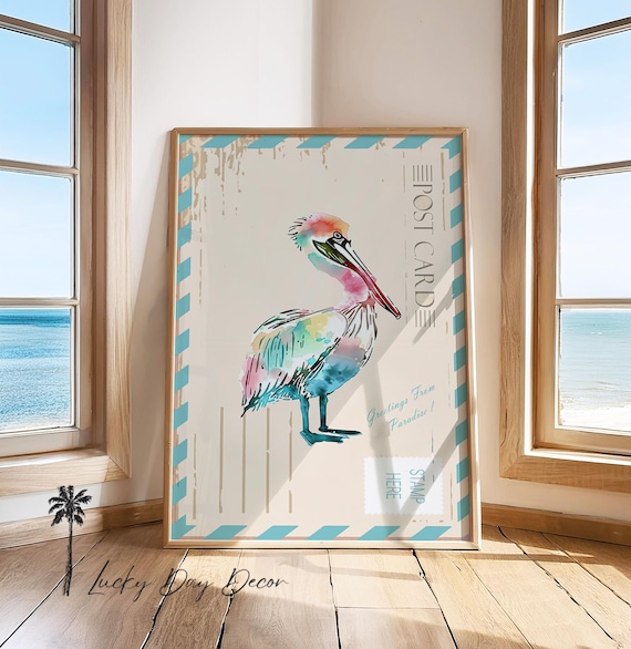 Old Postcard Pelican Vintage Coastal Art Print