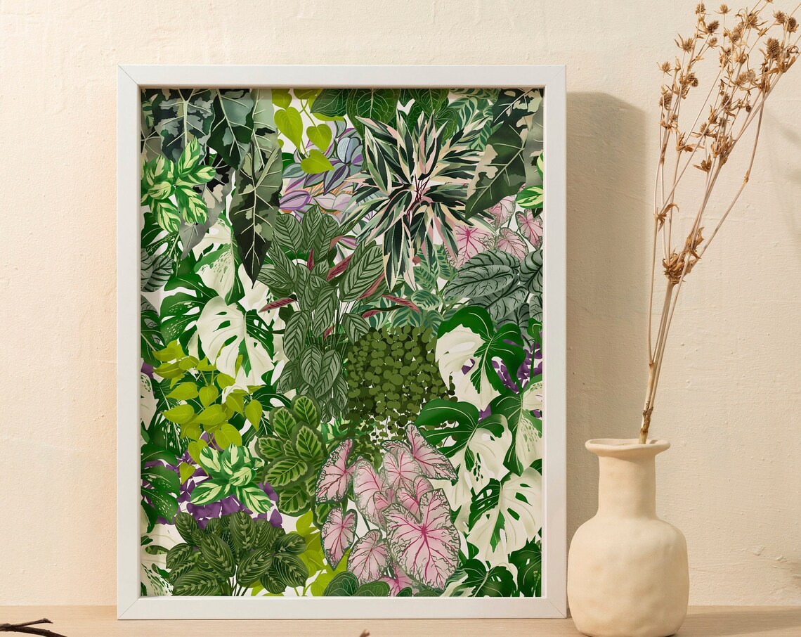 Urban Jungle Poster Pink Calathea Mixed Houseplant Leaf Fill Art - Image 2