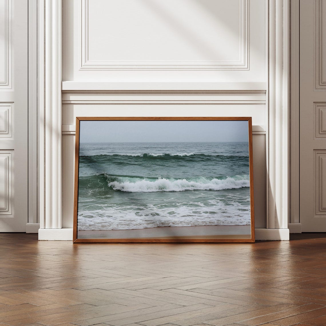 Rolling Emerald Ocean Waves Surf Photography Modern Coastal Art Poster