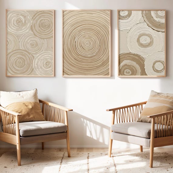 Abstract Tree Ring Print Set Beige Neutral Wall Art