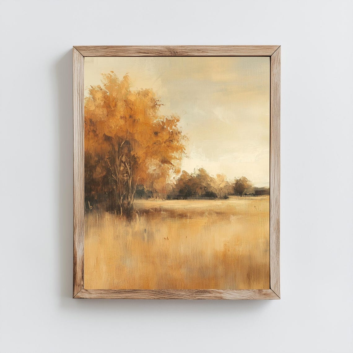 Golden Autumn Trees Field Hazy Vintage Fall Landscape Painting Poster