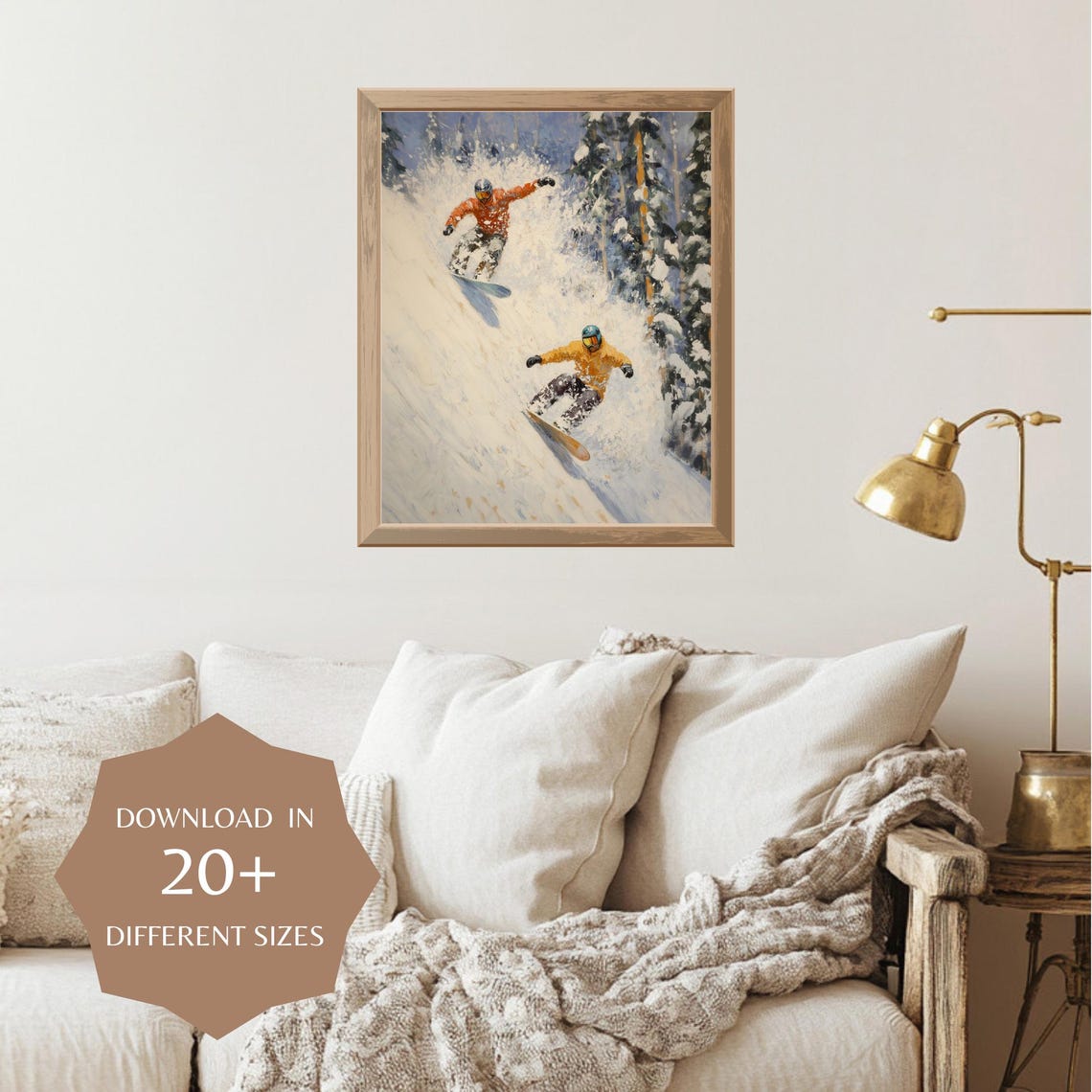 Winter Snowboarders Art Winter Art Vintage Oil Painting Print Winter Art Snowboarder Park City Inspired Art