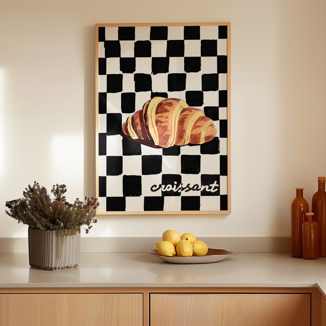 Croissant on Black and White Checkerboard French Bakery Wall Art - Image 4