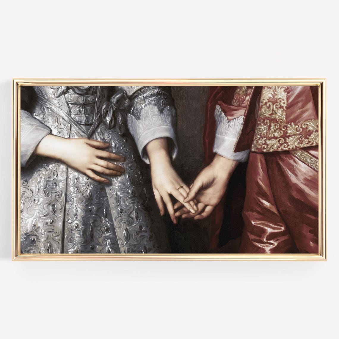 Joined Hands Baroque Detail Silver Red Vintage Romance Art Poster