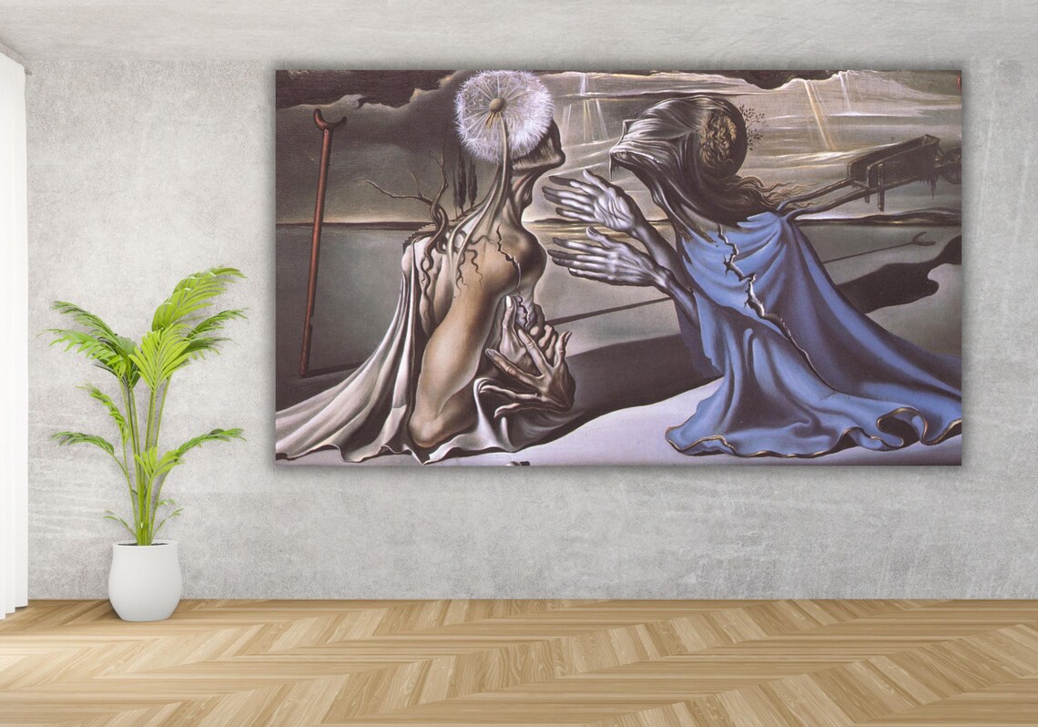 Salvador Dali Surreal Desert Figures Dandelion Head Painting Poster - Image 3