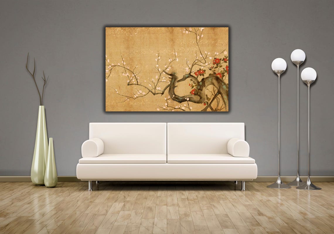 Elegant Antique Japanese Cherry Blossom Gold Leaf Branch Poster - Image 2