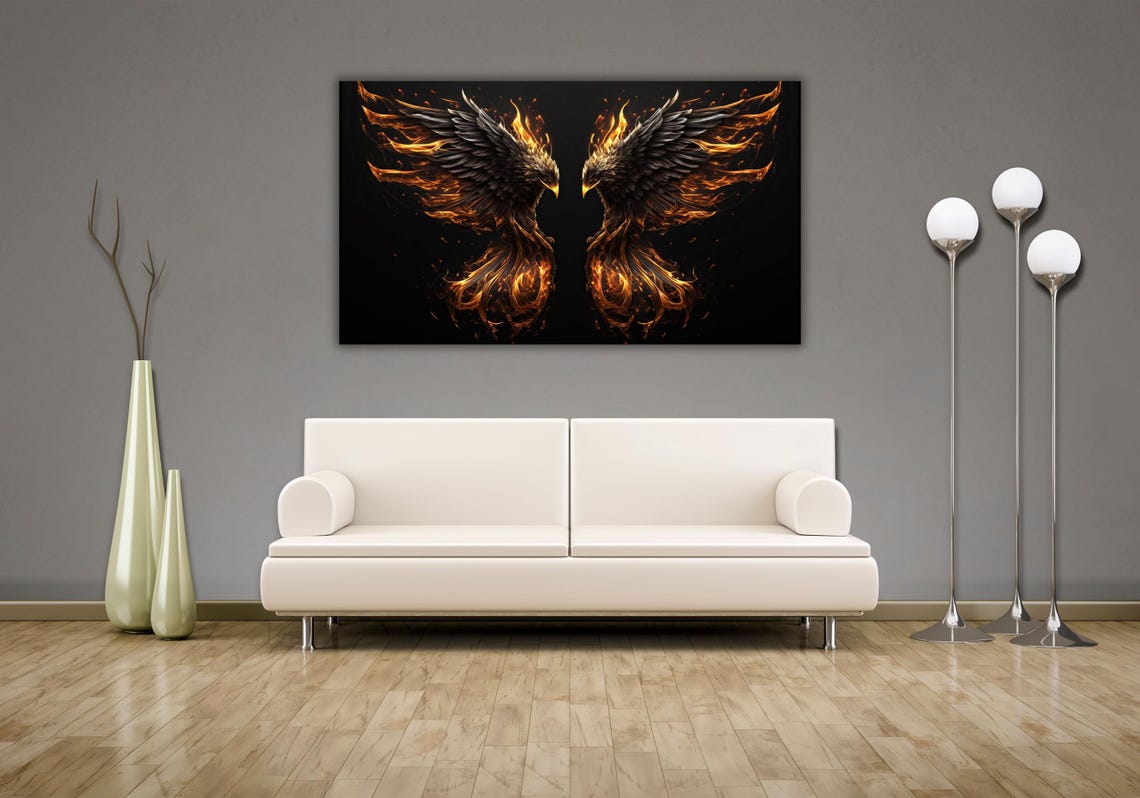 Twin Phoenix Rising Fire Flames Mirrored Mythical Bird Fantasy Poster - Image 2