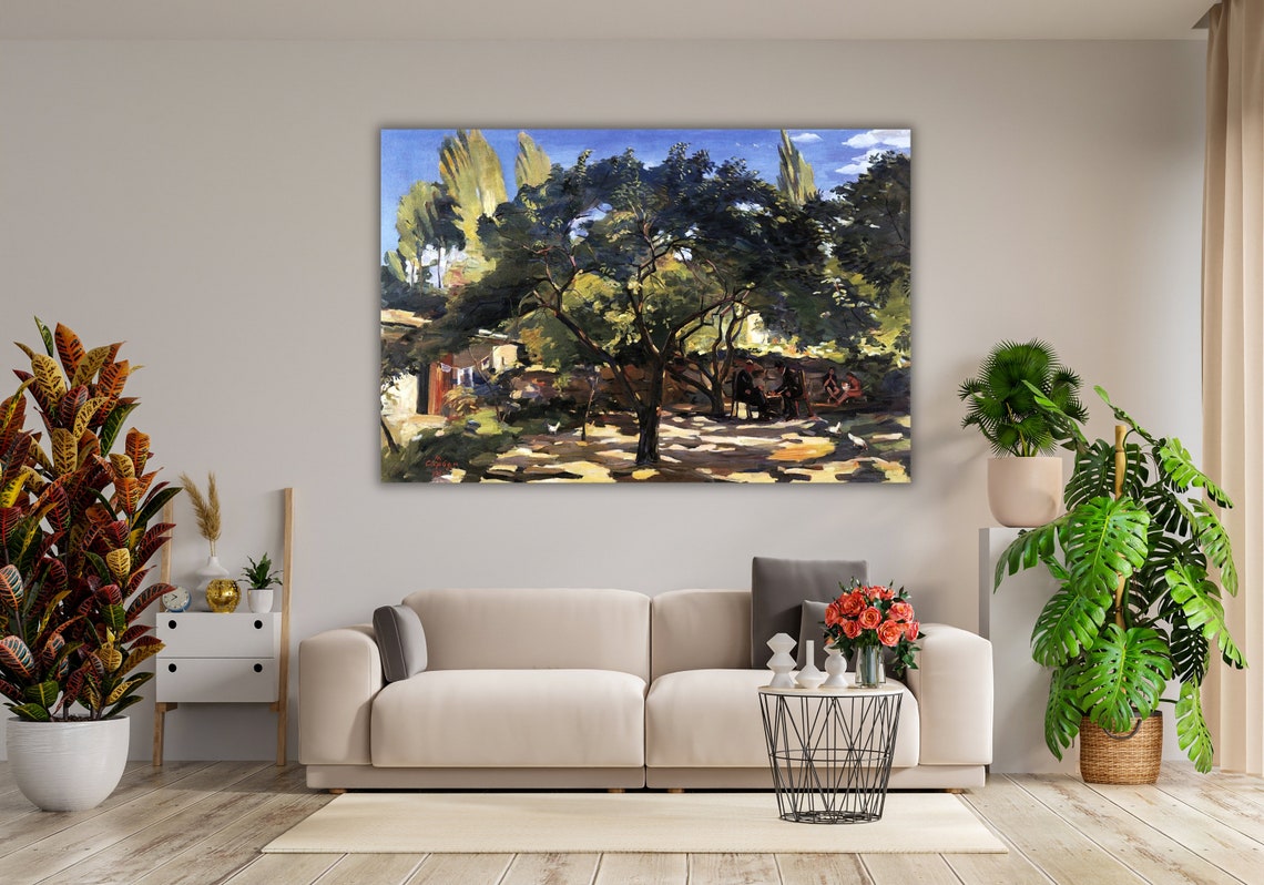Impressionist Garden Terrace Shaded Trees Courtyard Art Poster - Image 3