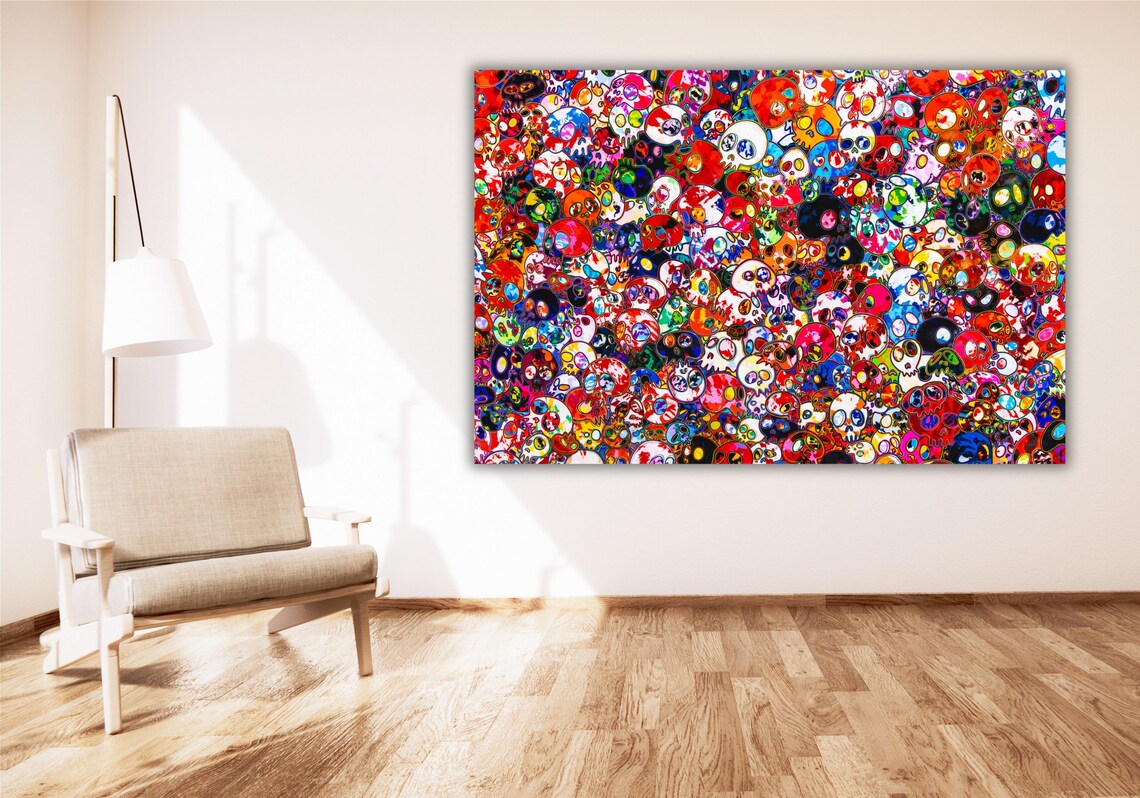 Colorful Cartoon Skull Collage Graffiti Style Street Art Pattern Poster - Image 2