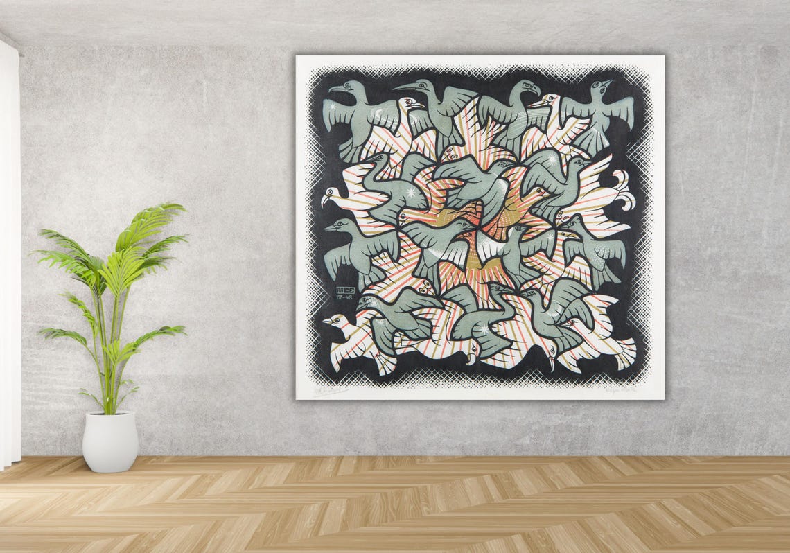MC Escher Sun And Moon Tessellation Birds Geometric Art Poster - Image 3