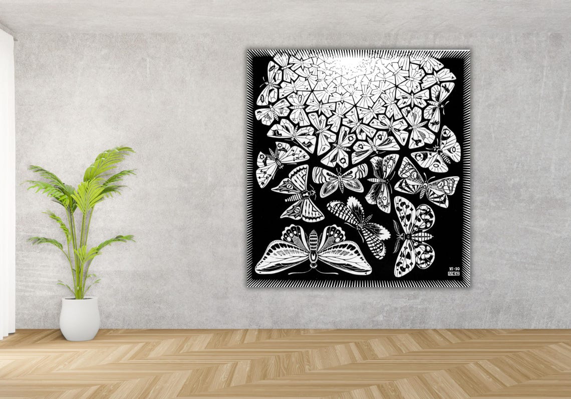 Maurits Cornelis Escher Butterflies Tessellation Woodcut Poster - Image 3