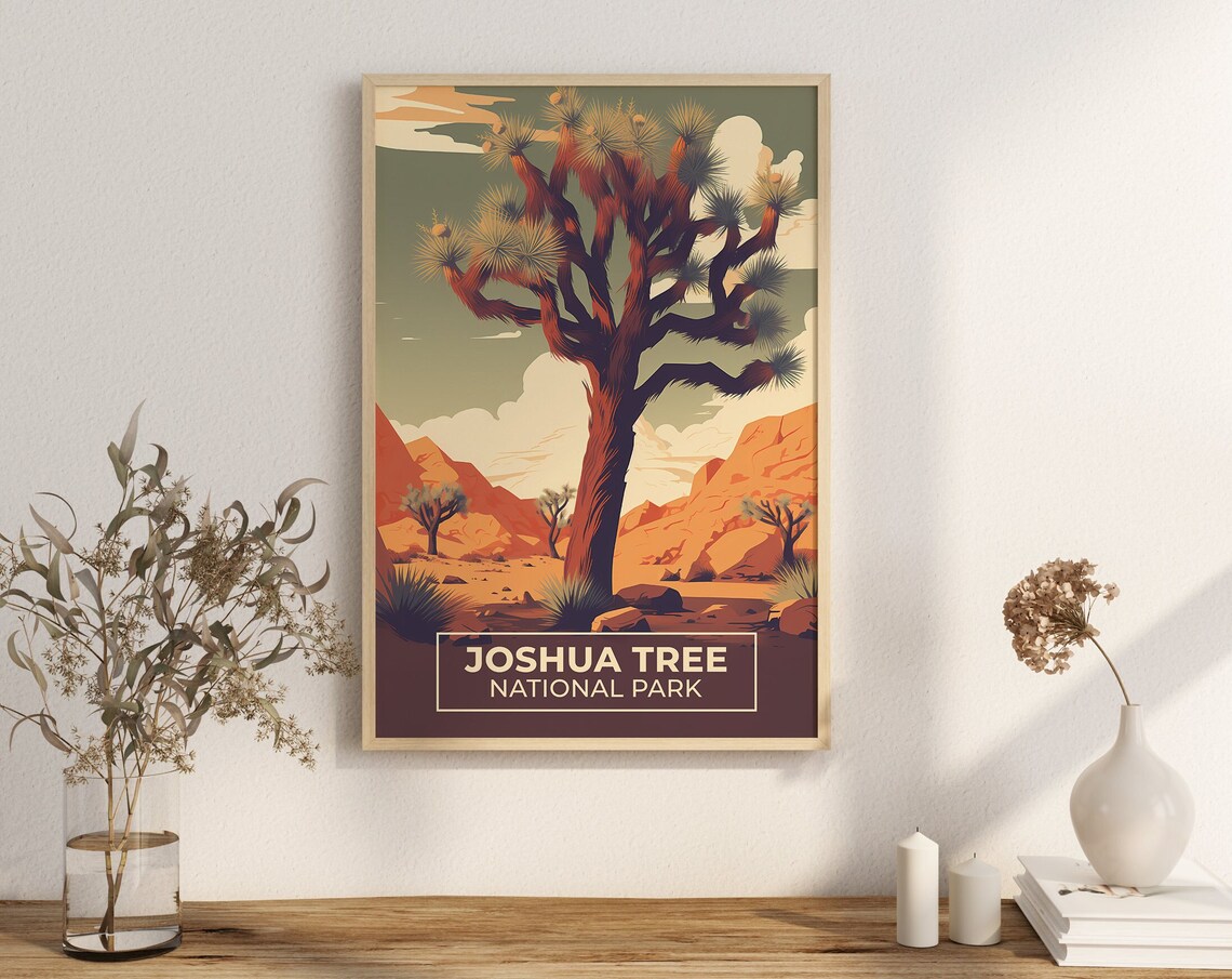 Joshua Tree National Park Desert Travel Sunset Vintage Style Art Poster