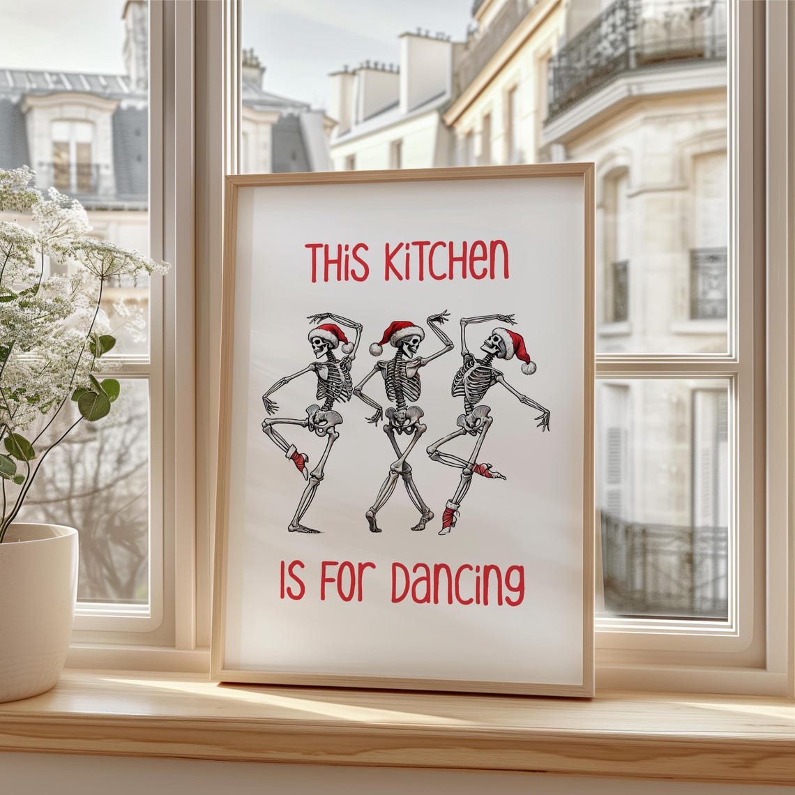 Funny Christmas Skeleton Poster This Kitchen Is For Dancing Wall Art Trendy Holiday Apartment Decor Dance Print Office
