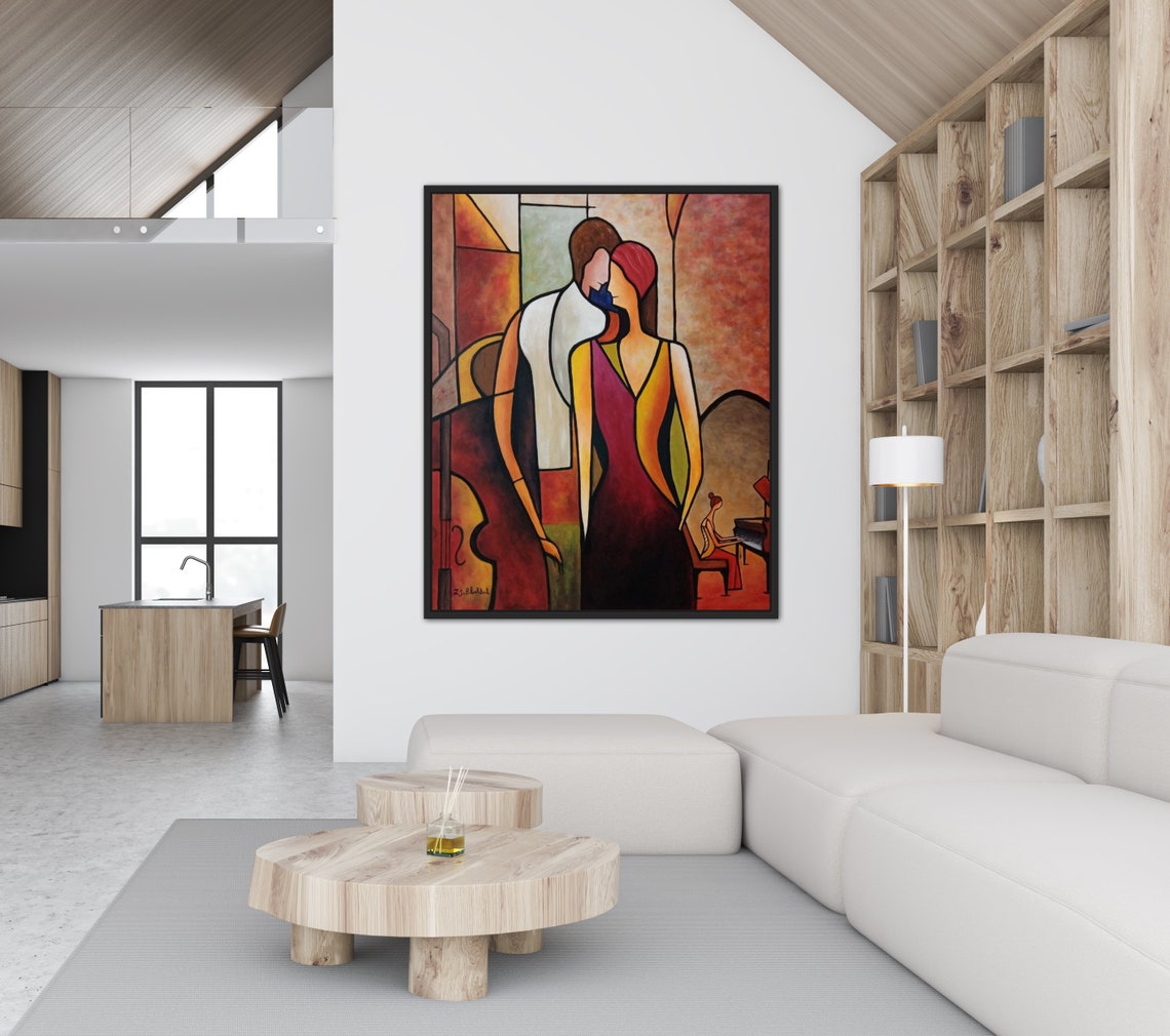 Cubism Painting Abstract Music Room Painting Oil Cubism Painting On Original Oil Painting Modern Unique Style Warm Colors - Image 3