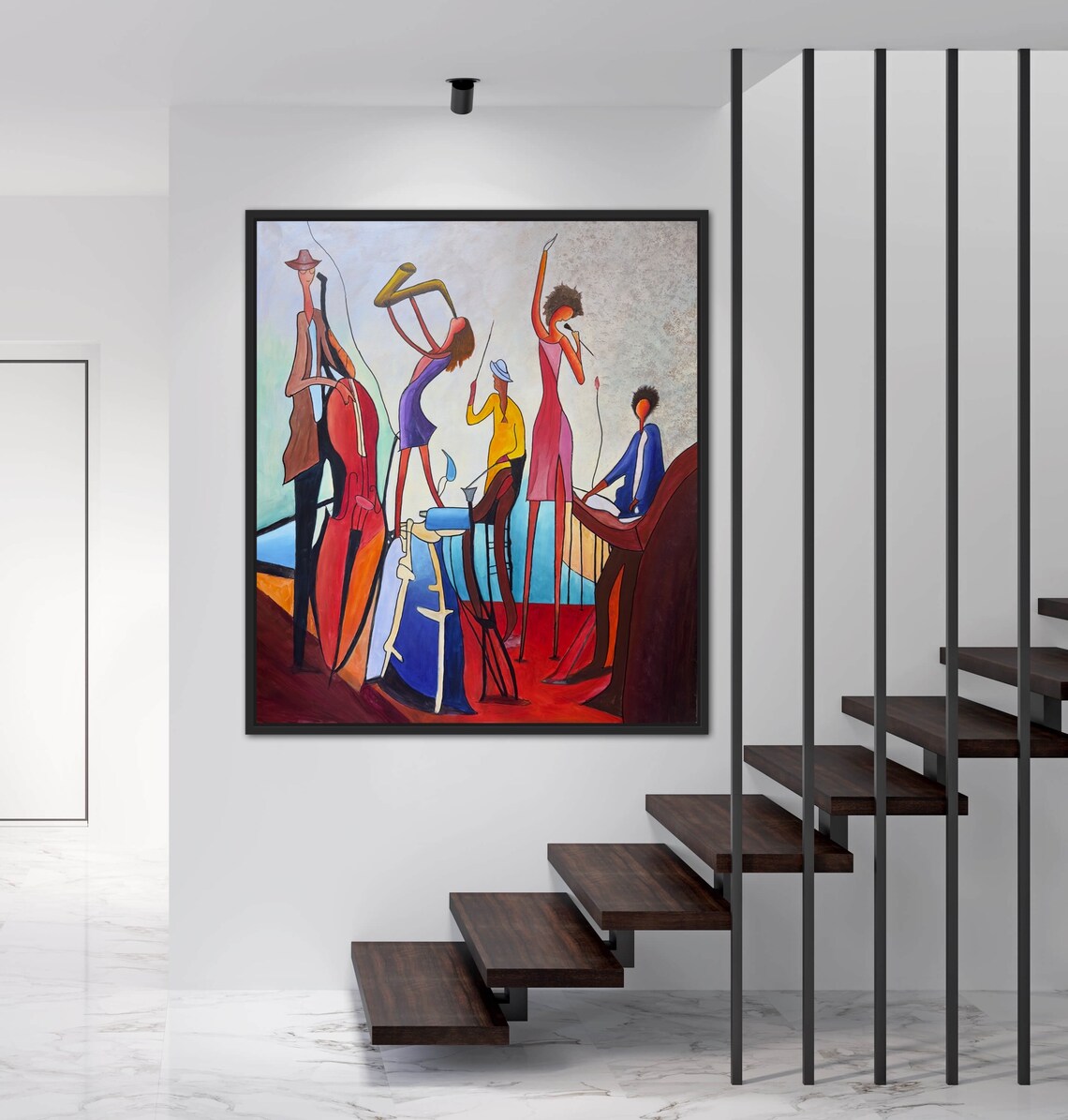 Abstract Cubist Jazz Band Tall Musicians Colorful Painting Poster - Image 3