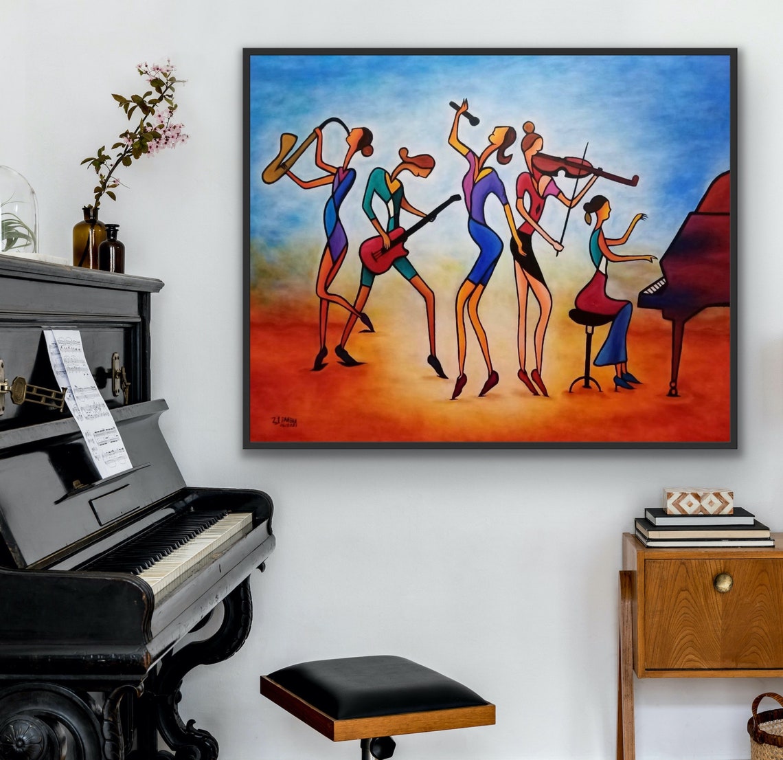 Music Art Abstract Painting On Music Oil Painting Unique Oil Painting Musicians Piano Violin Painting Cubism Abstract Wall Art - Image 2