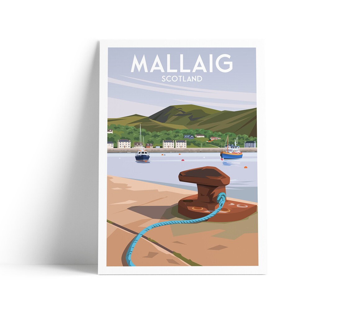 Mallaig Harbour Scotland Coastal Travel Poster Maritime Boats Art