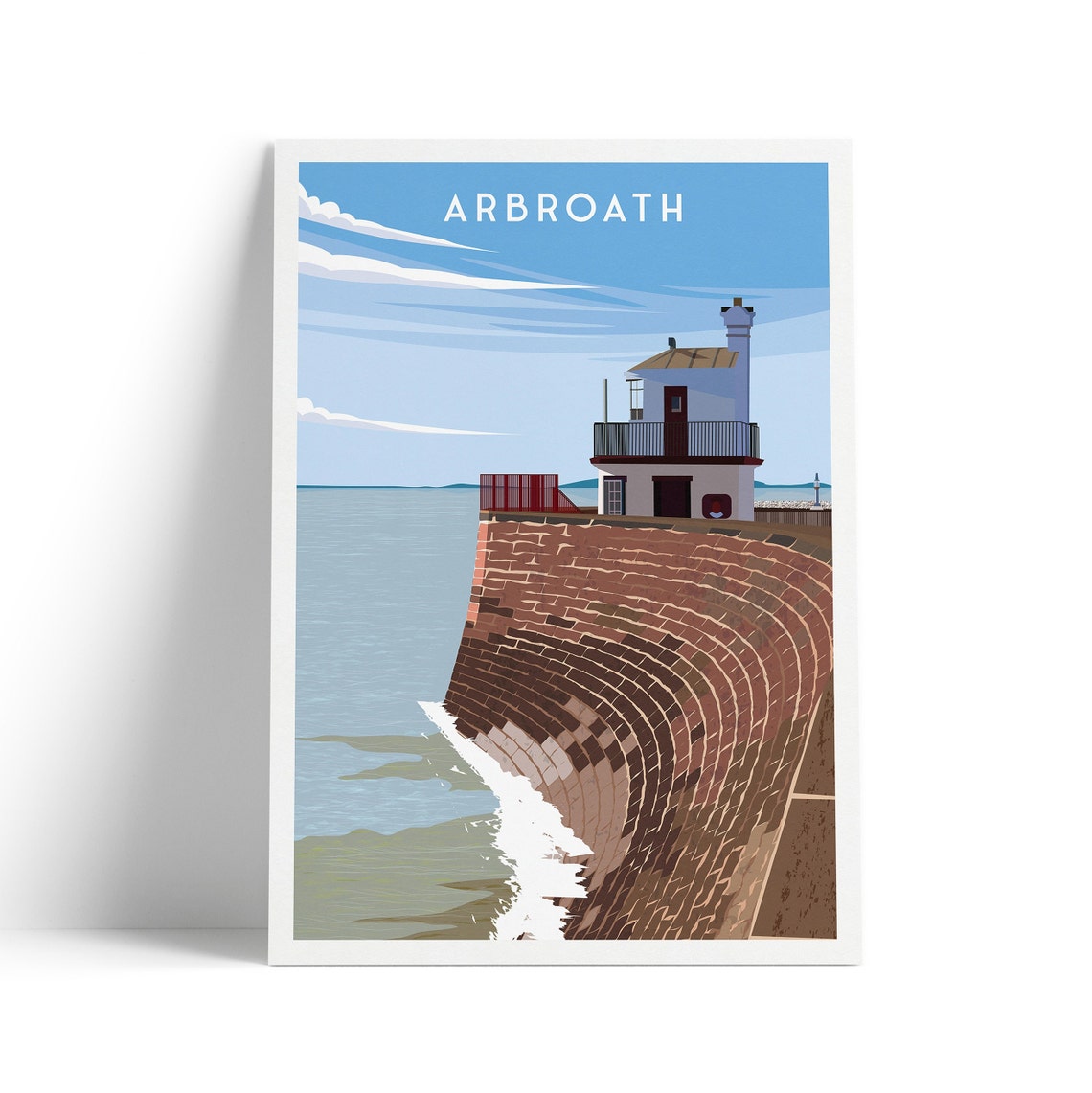Arbroath Harbour Lighthouse Stone Pier Scottish Coast Travel Poster