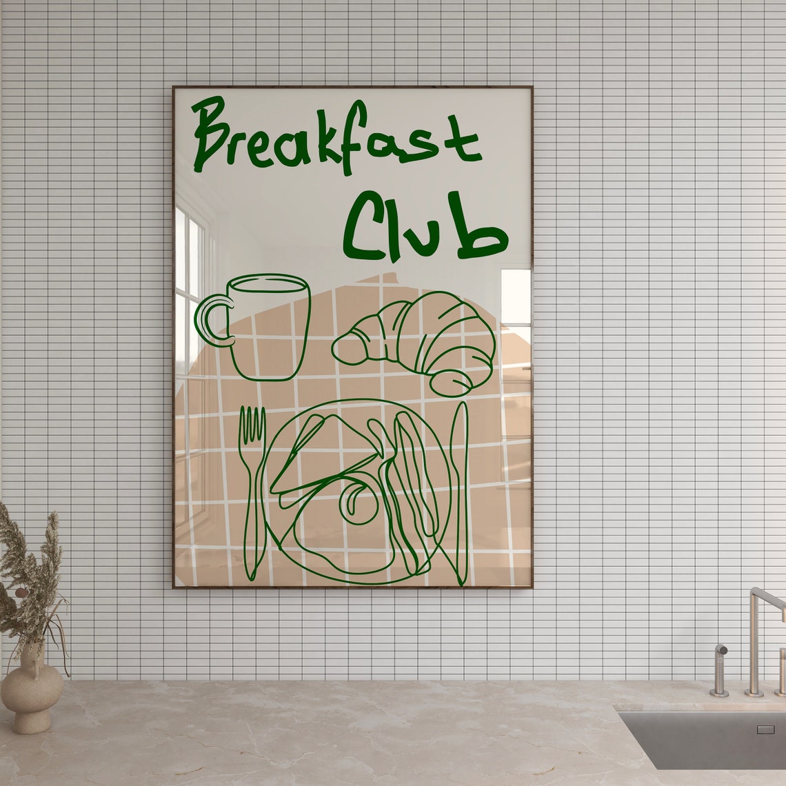 Breakfast Club Green Line Art Croissant Morning Table Poster - Image 3