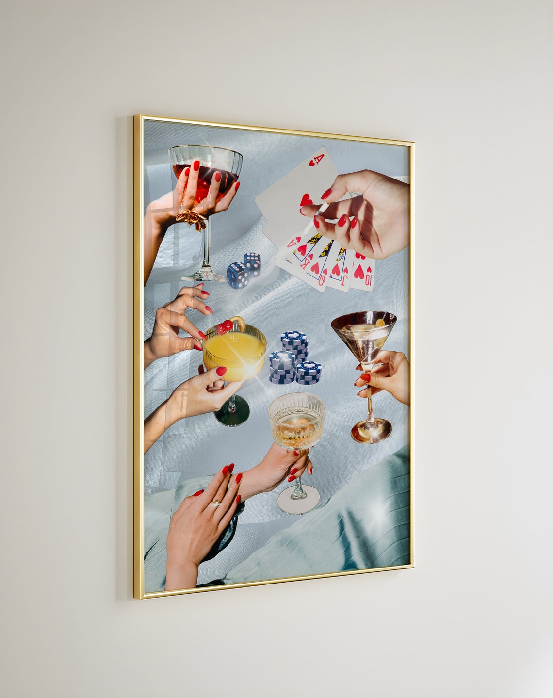 Cocktail Party Hands With Cards and Glasses Retro Collage Poster - Image 5