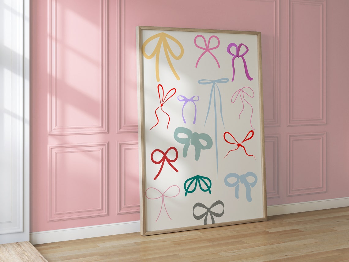 Colorful Minimalist Bow Doodles Rainbow Line Art Pattern Poster - Image 3