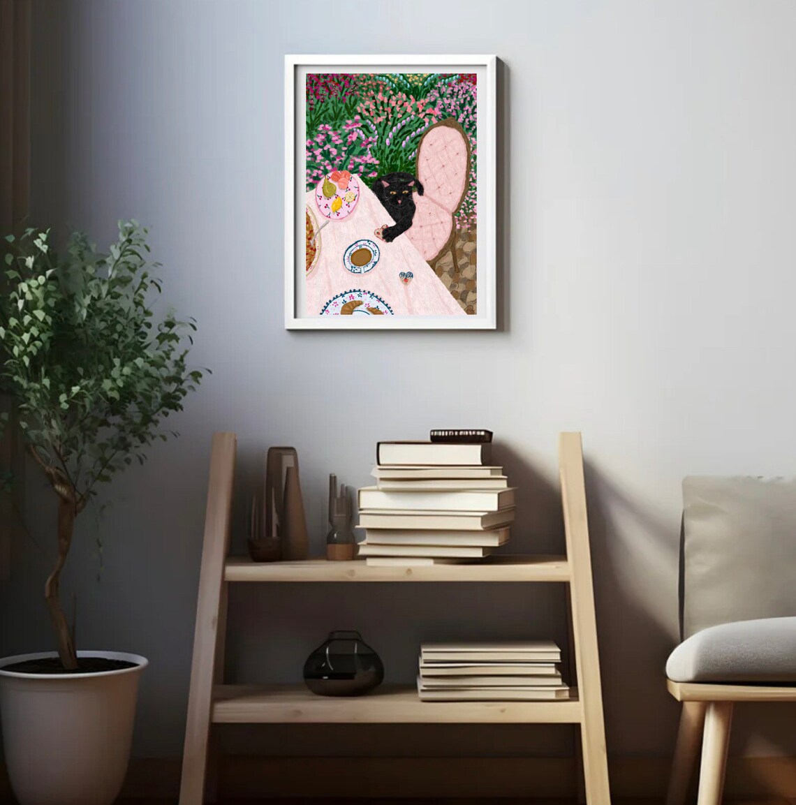 Garden Cat Print, Floral Cat Art Print - Image 5