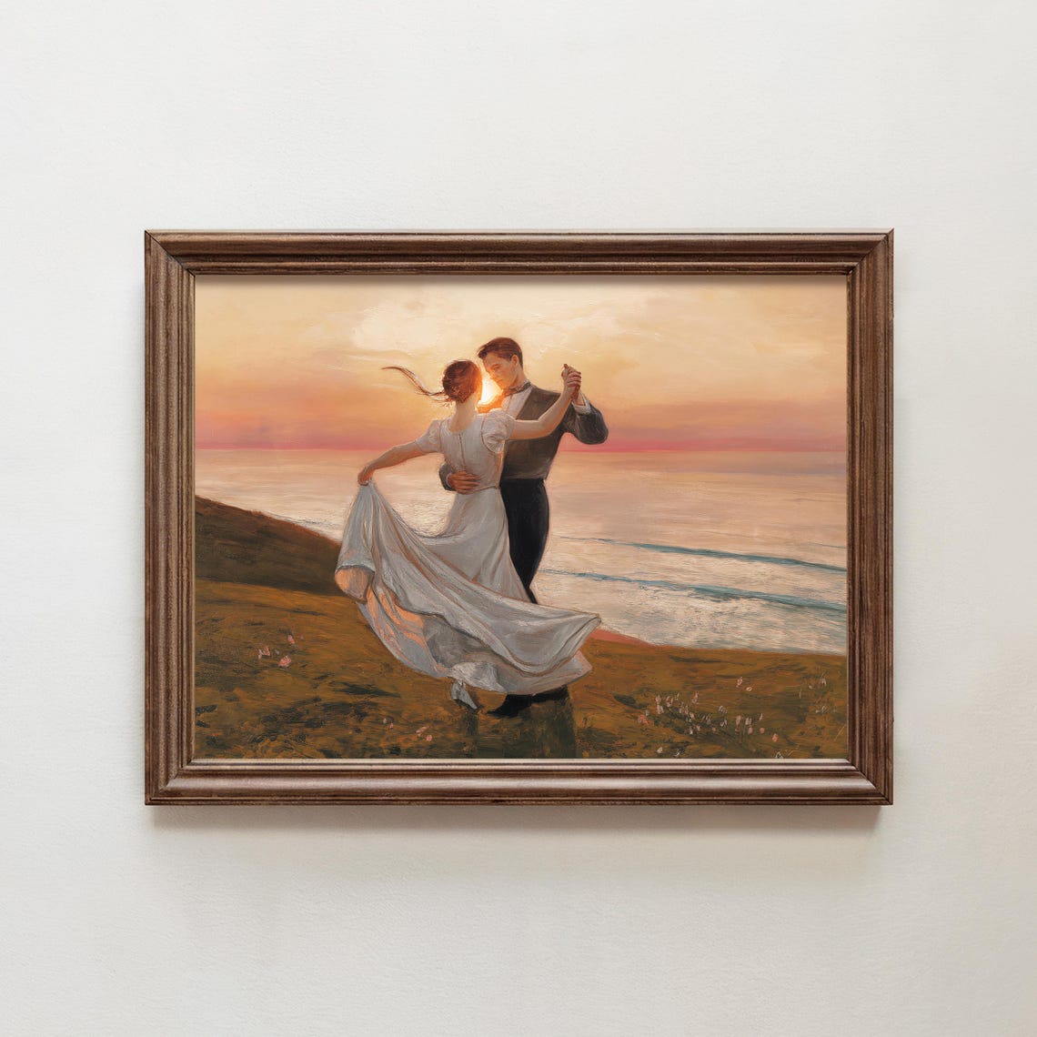 Couple Twirling Sunset Beach Dance Romantic Impressionist Art Poster - Image 4
