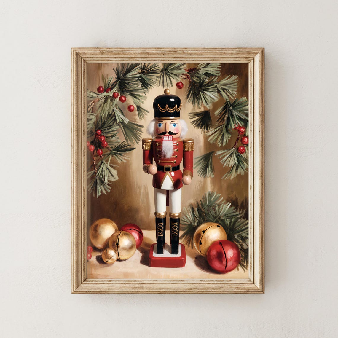 Vintage Christmas Nutcracker Toy Soldier Pine Berries Poster